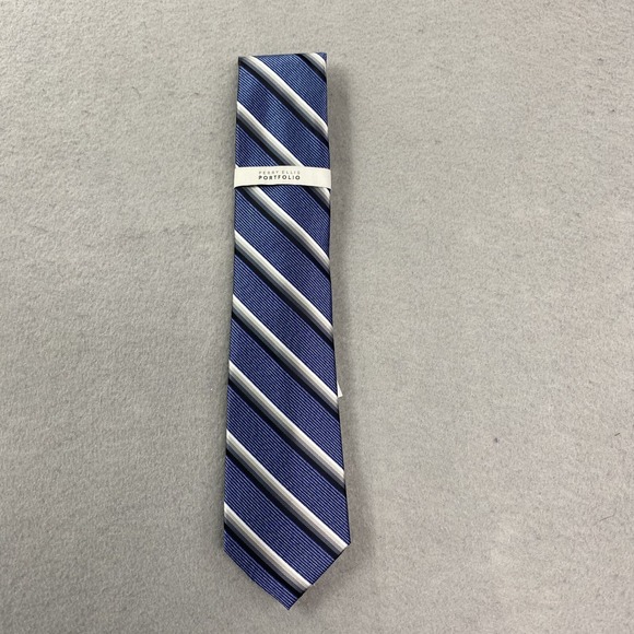 Perry Ellis Portfolio Tie Mens Silver Abbott Stripe Necktie Polyester - Picture 1 of 5